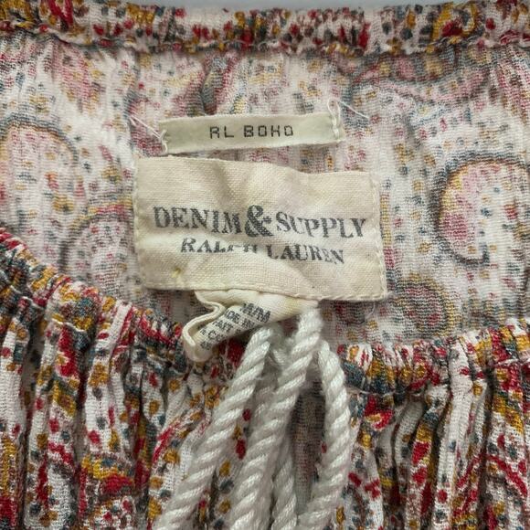 DENIM & SUPPLY Ralph Lauren Blouse Top Paisley Boho Rope Tie Neck‎ & Waist - Picture 9 of 12